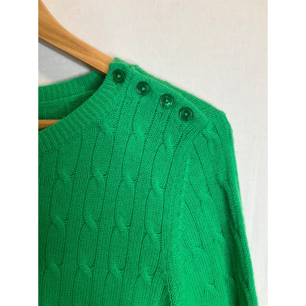 Talbots Fisherman Sweater Lambswool Blend Kelly Green Shoulder Preppy Luxury M - Picture 2 of 6